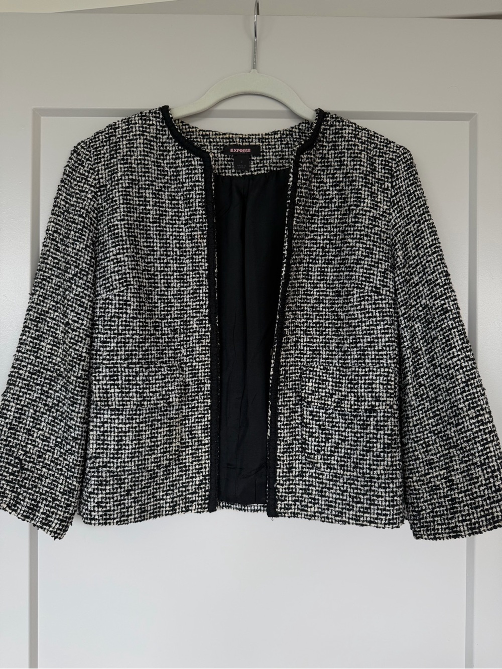 Express Black and White Tweed Open-Front Blazer